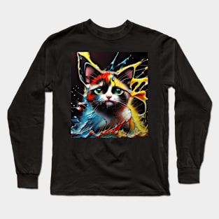 Cute dripping cat portrait Long Sleeve T-Shirt